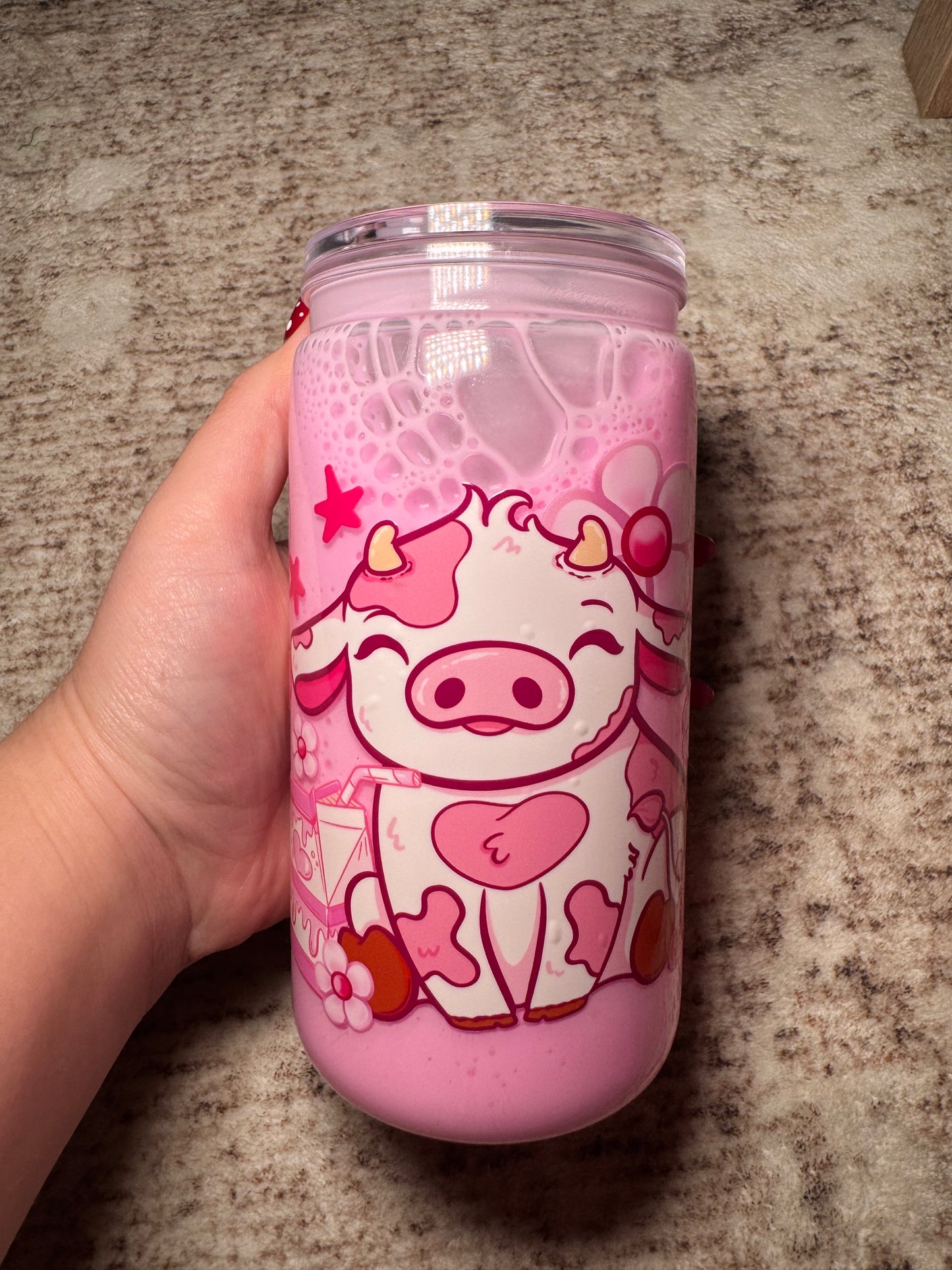 Cow with strawberry milk