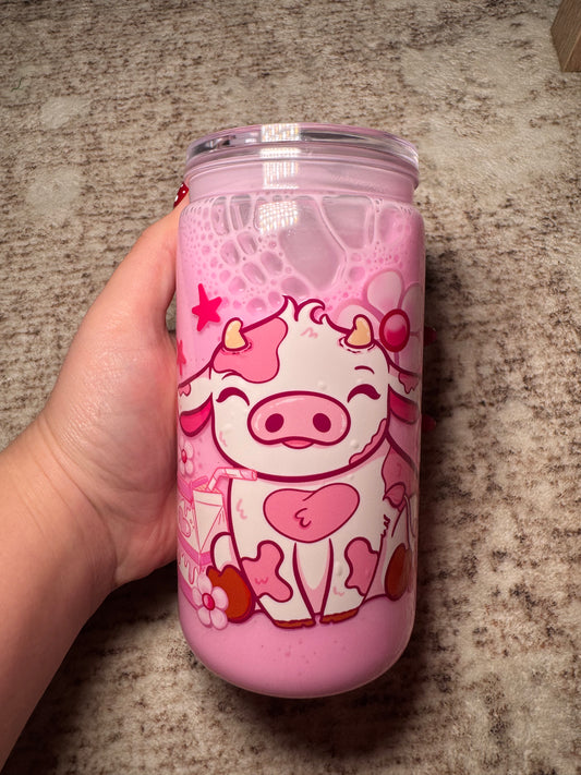 Cow with strawberry milk