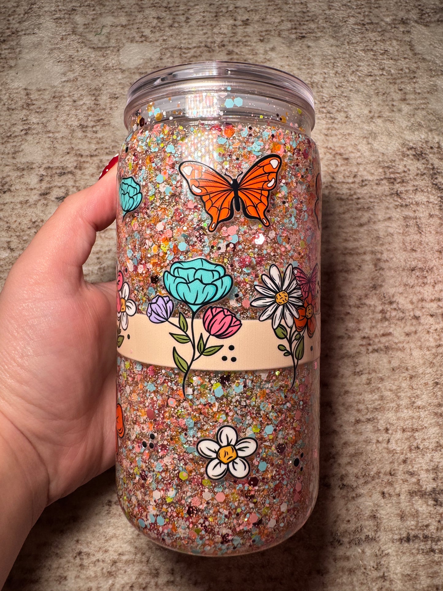 Floral multi-color glitter cup